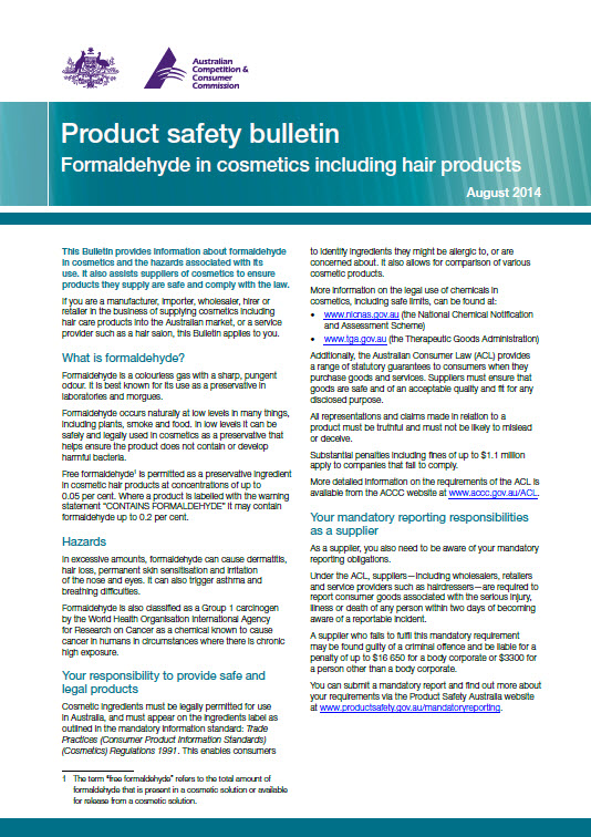 Formaldehyde in cosmetic products Product Safety Australia
